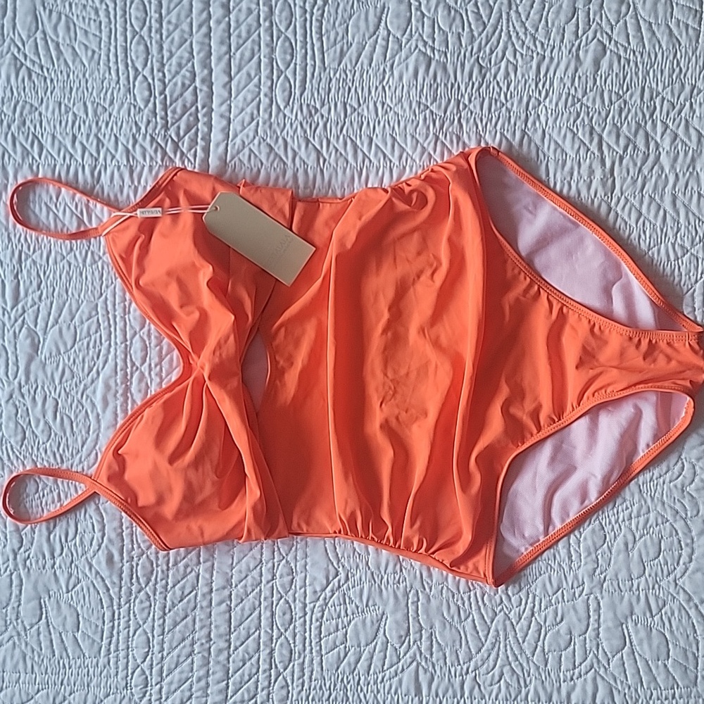 Bright Orange Twist Front Keyhole Tummy Control One Piece Swimsuit